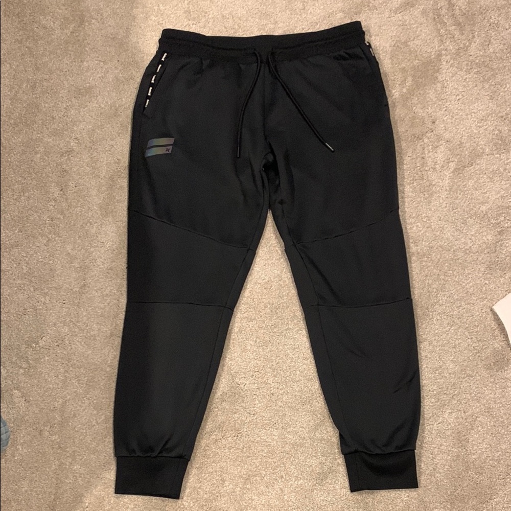 Hurley Black Sweatpants with Tapered Leg and Drawstring Waist